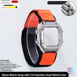 Breathable Sport Nylon Strap with Stainless Steel Waterproof Ring for Square Watch - 18mm Quick Release (Orange Combo)