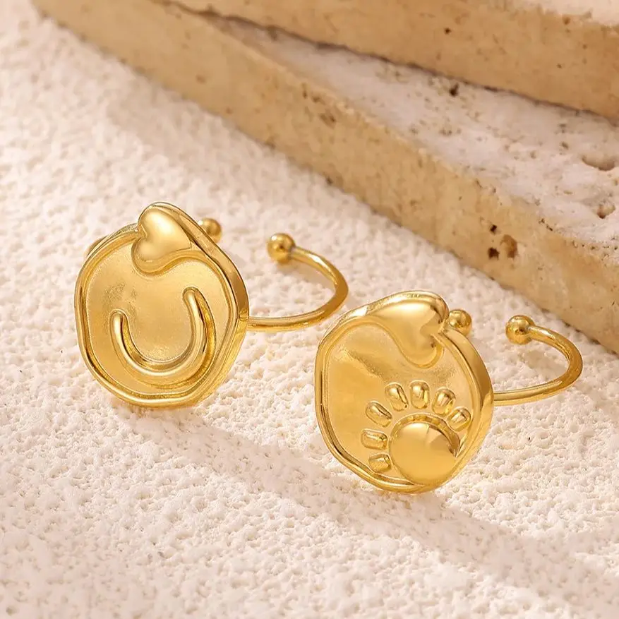 Stainless Steel Geometric Heart Moon Rings For Women Gold Color