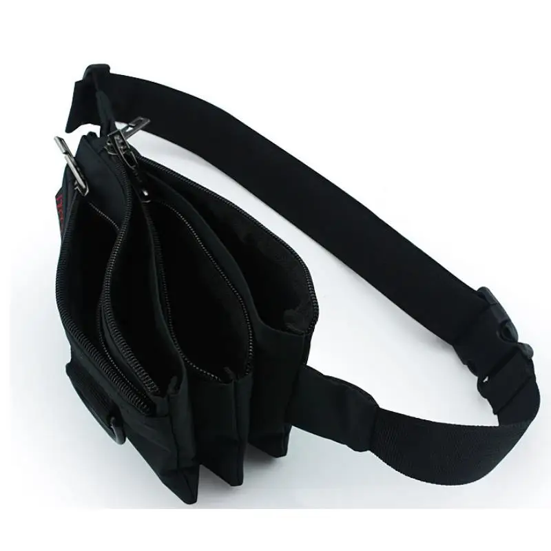 Men Women Nylon 4 Pockets Waterproof Waist Packs Fashion Male Wear Resistant Black Fanny Pack Messenger Shoulder Bag