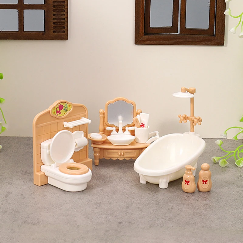1Set 1:12 Dollhouse Miniature Bathtub Toilet Sink Bathroom Set