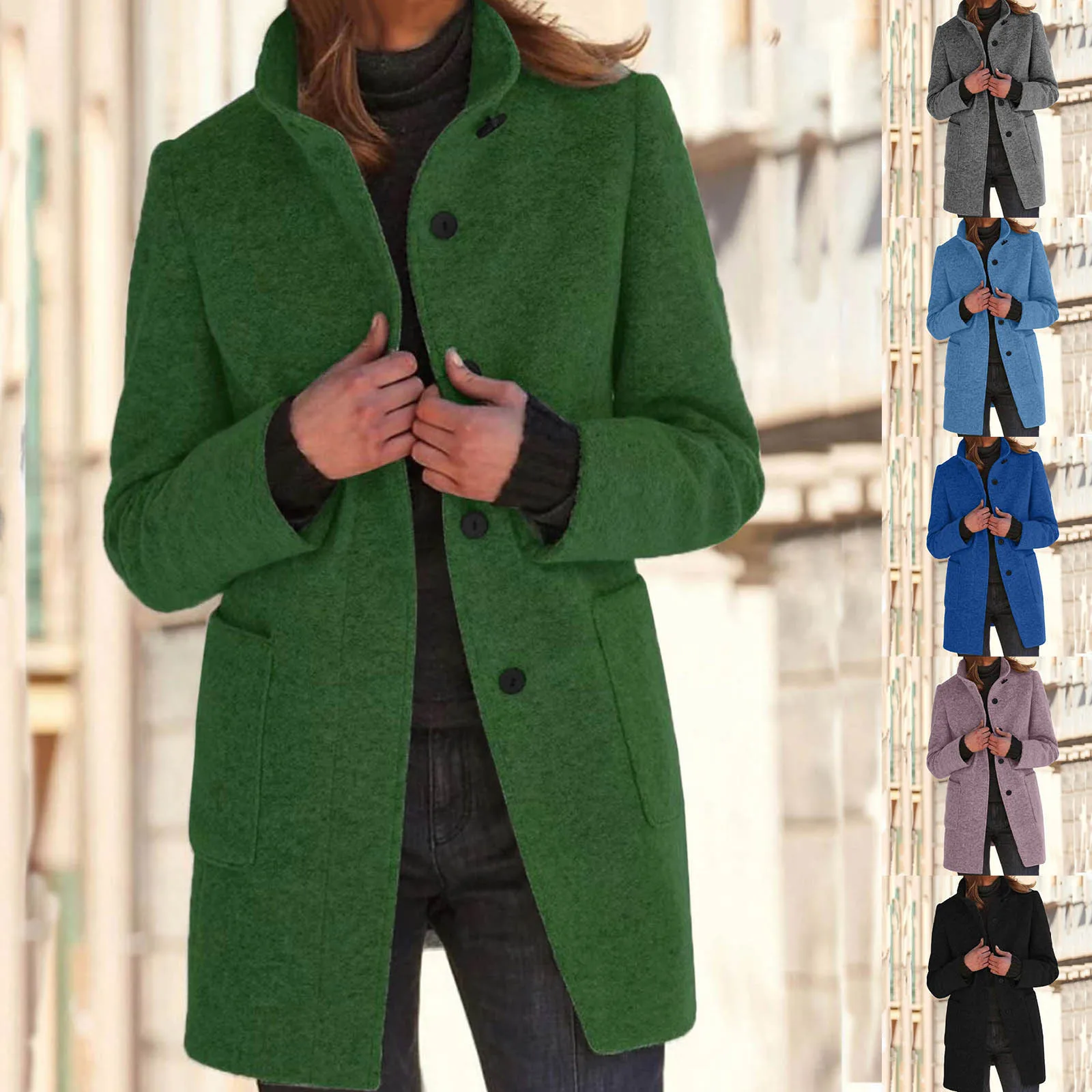 

Women'S Solid Wool Corduroy Flannel Jacket Casual Long Cuff Link Coat Suitable For Spring Autumn And Winter