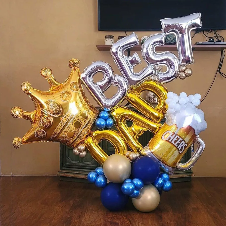 

61pcs Crown BEST DAD Aluminium Foil Balloons Bottle White Blue Gold Latex Balloons For Happy Father's Day Anniversary Globos