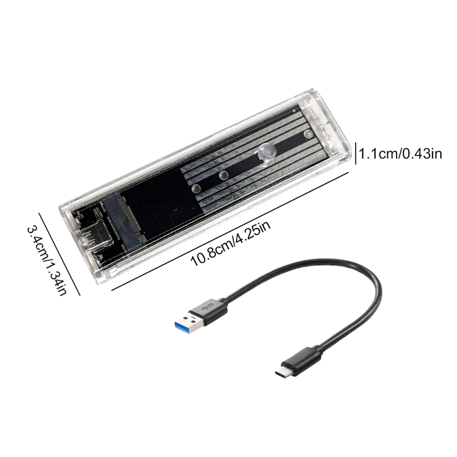 M.2 NGFF SATA 타입 C USB 3.1 하드 디스크 박스 10Gbps 투명 외장 SSD 어댑터 케이스 하드 디스크 케이스 (2230/2242/2260/2280 호환)