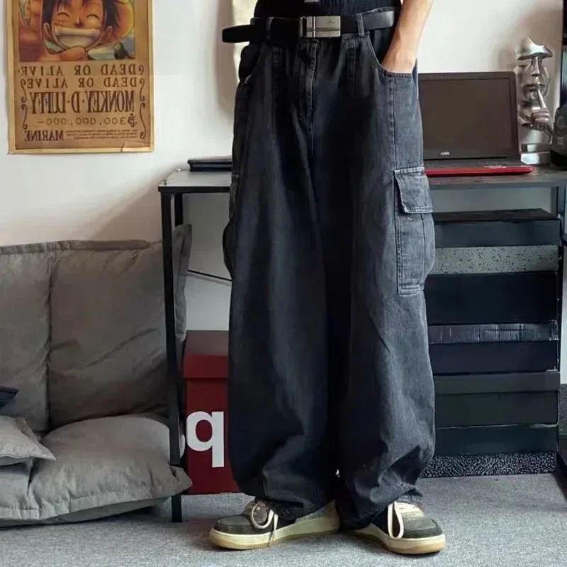 Baggy Jeans Men Black Wide Denim Pants Oversize Cargo Korean Fashion Male Clothes Streetwear Trousers Sweatpants
