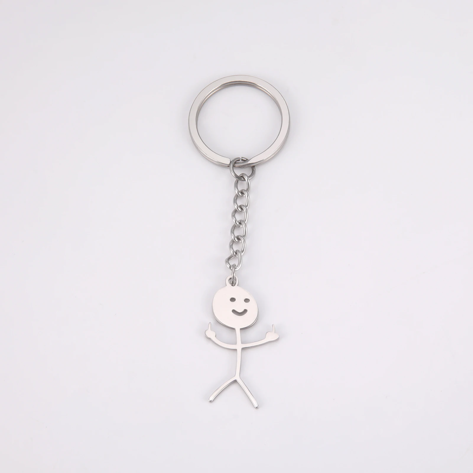 Dreamtimes Funny Doodle Key Chain Graffiti Stainless Steel Middle Finger Stickman Men Pendant Key Rings Jewelry Couples Hip-hop