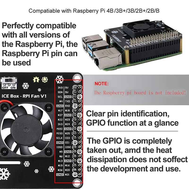 Raspberry Pi 4 �ð� ��ǳ�� HAT, �ڵ� ���� LED GPIO �ͽ��ټ� ����, Raspberry Pi 4B 3B + 3B 3A +