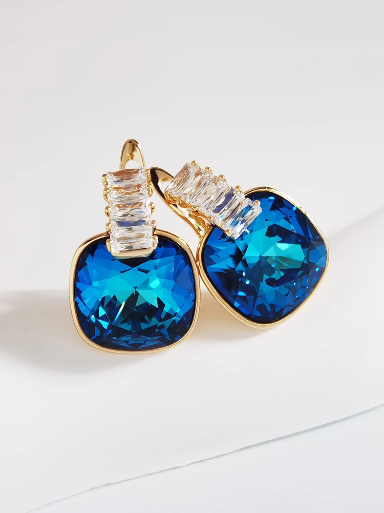 

Женские Ювелирные изделия, серьги из австрийских кристаллов, модные квадратные дизайнерские серьги-клипсы для женщин, Рождественская бижутерия