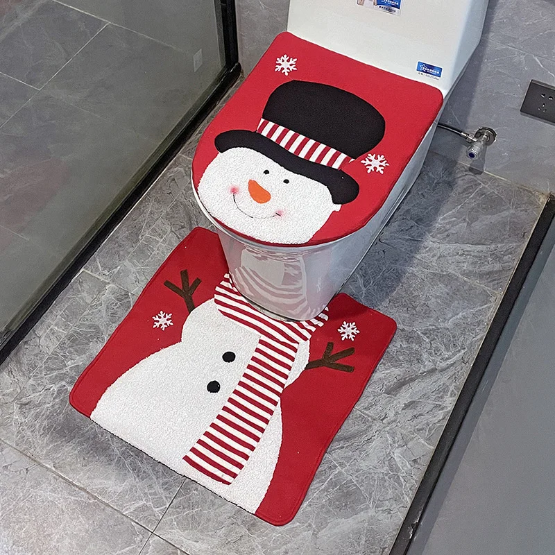 Set Coprisedile WC Natalizio + Tappeto - Decorazione Divertente Per Bagno, In Feltro, Tema Babbo Natale