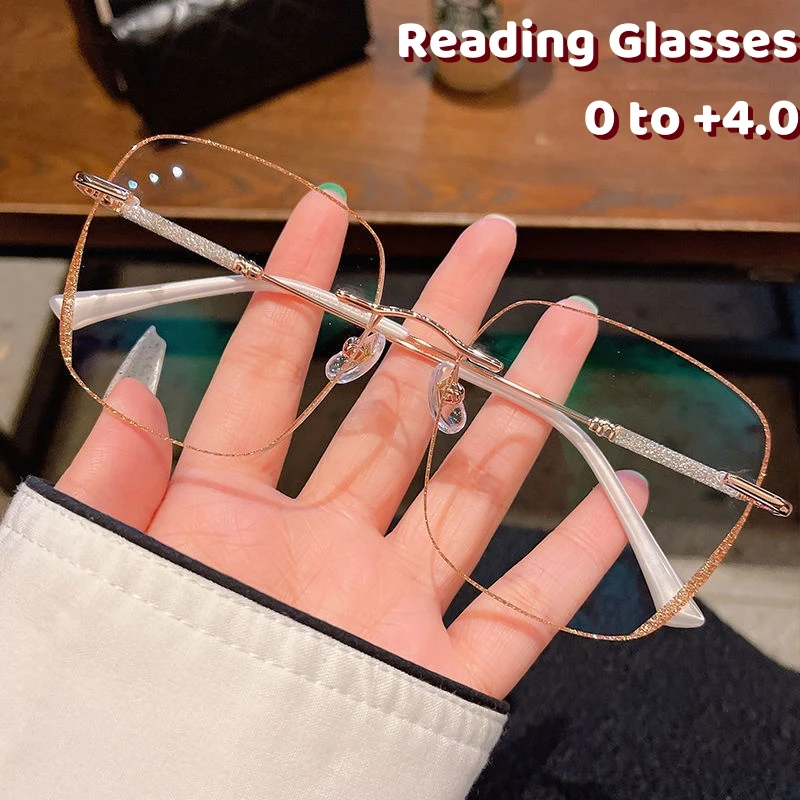 

Trend Rimless Eyewear Diamond Cut Rimless Perforated Reading Glasses Blue Light Blocking Eye Protection Presbyopia Eyeglasses