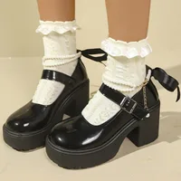 Buckle Lolita Shoes Women 2024 New Fashion Patent Leather High Heels Mary Jane Shoes Metal Decoration Pumps Shoes for Women