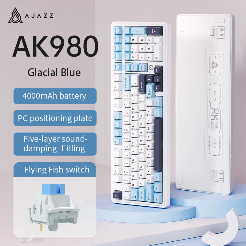 Ajazz AK980 Mechaniczna Klawiatura Gamingowa z Kolorowym Ekranem 98 Klawiszy RGB Bluetooth Bezprzewodowa Klawiatura dla Graczy 8000mAh do PC Laptopa