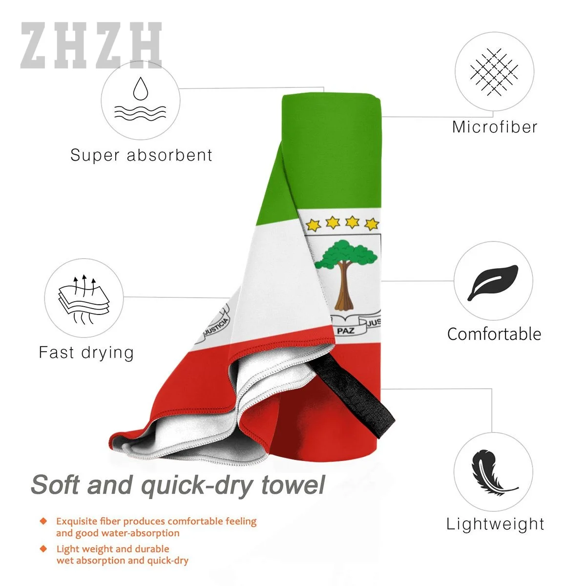 More Design Equatorial Guinea Flag Emblem Bath Towel Quick dry Microfiber Absorbing Soft Water Breathable Beach Swimming 4