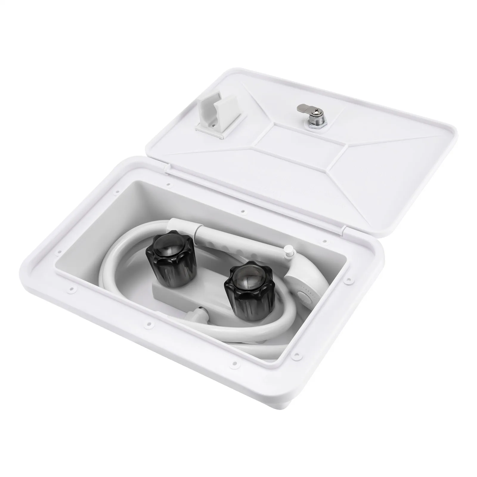 Wohnmobil-Duschkabinen-Set für den Außenbereich mit heißem und kaltem Schalter, Duschkopf, Schlauchschloss und Schlüssel für Boot, Wohnmobil, Wohnwagen, Wohnmobil – Detail 15
