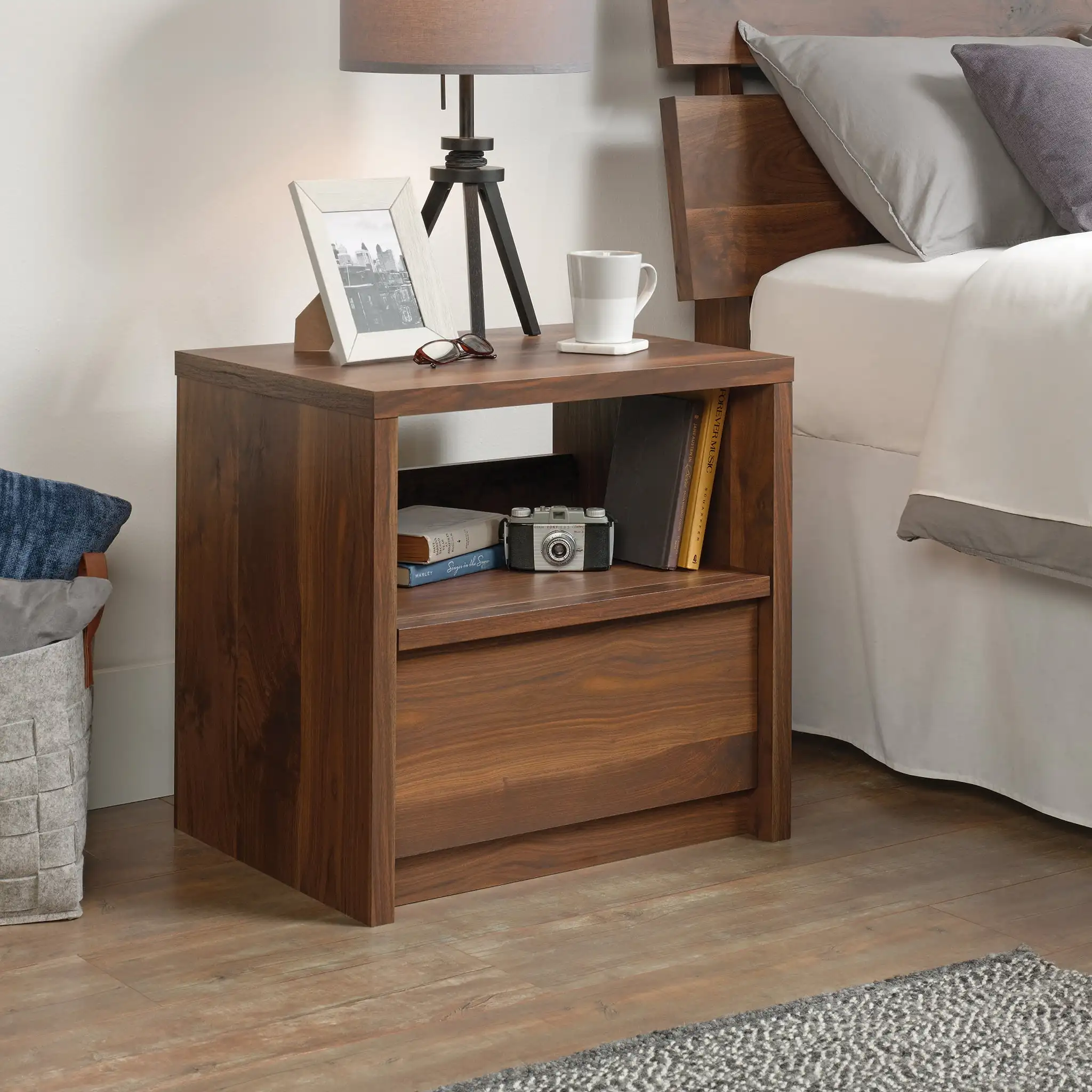 

Better Homes and Gardens Montclair Nightstand with Drawer, Vintage Walnut Finish