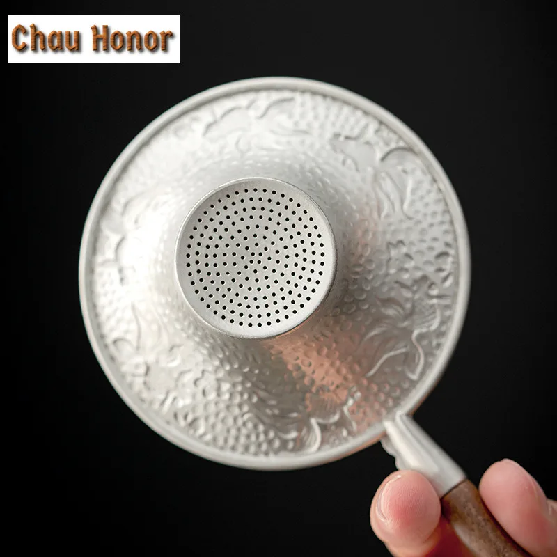 Customized Tin Relief Tea Drain With Handle Tea Strainer Tea Making Handmade Filter Tea Ceremony Tea Screen Kung Fu Teaware Tool