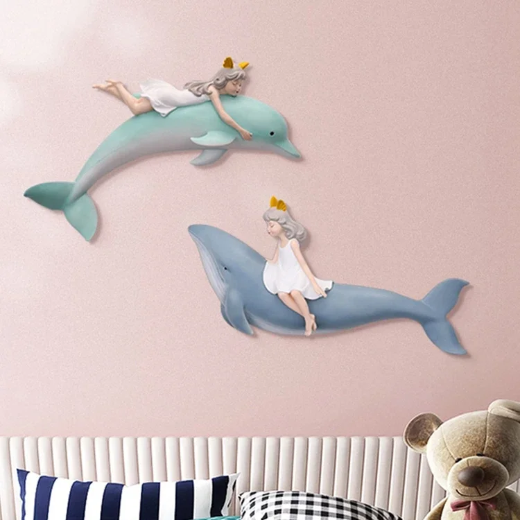 

Nordic Style Whale Girl Resin Wall Hanging Living Room Bedroom Background Wall Decoration Creative Home Furnishing Decorations