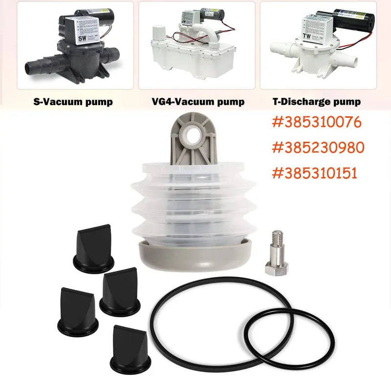 4 Pack 385310076 Duckbill Valve 1-1/2'' & 385230980 Pump Bellow & 385310151 O-Ring Kit Fit for Dometic S, T, J, VHT & VG Series
