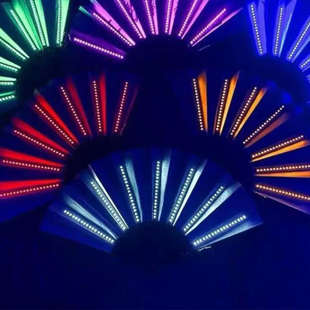 Foldable Fluorescent Discoloration Fan With LED Lights Bar Club Room Party Decorations Light Dance Night Show Props