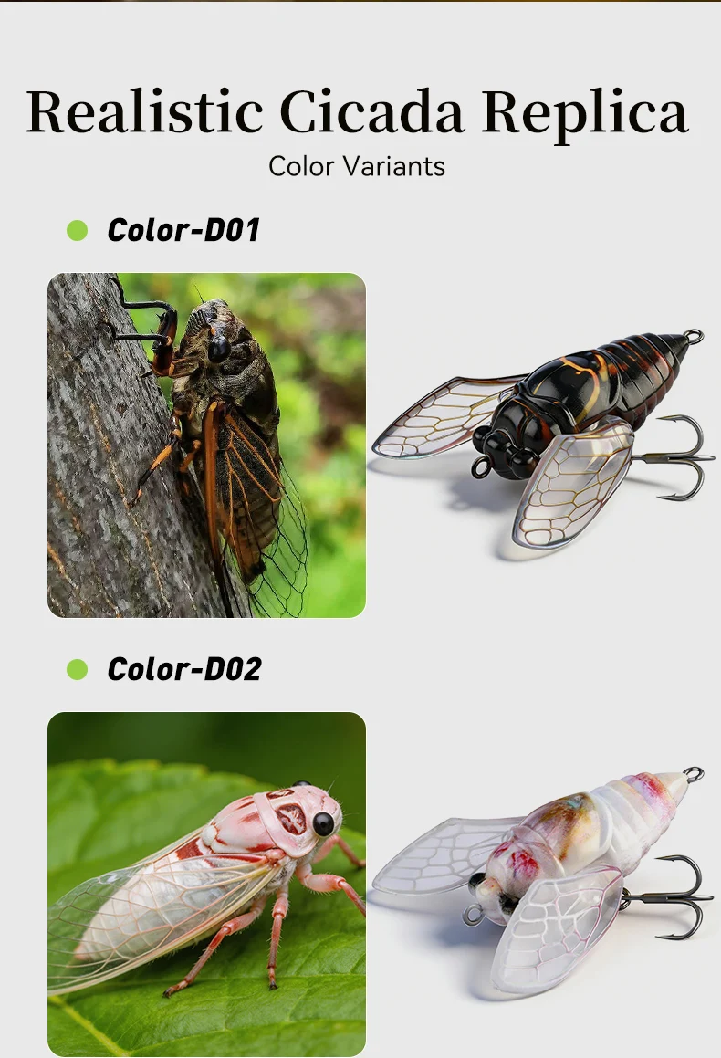 Kingdom Cicada Bionic Topwater Angelköder 21mm 27mm 1,6g 2,4g Schwimmende Künstliche Harte Crankbaits für Barsch, Forelle und Hecht – Detail 9