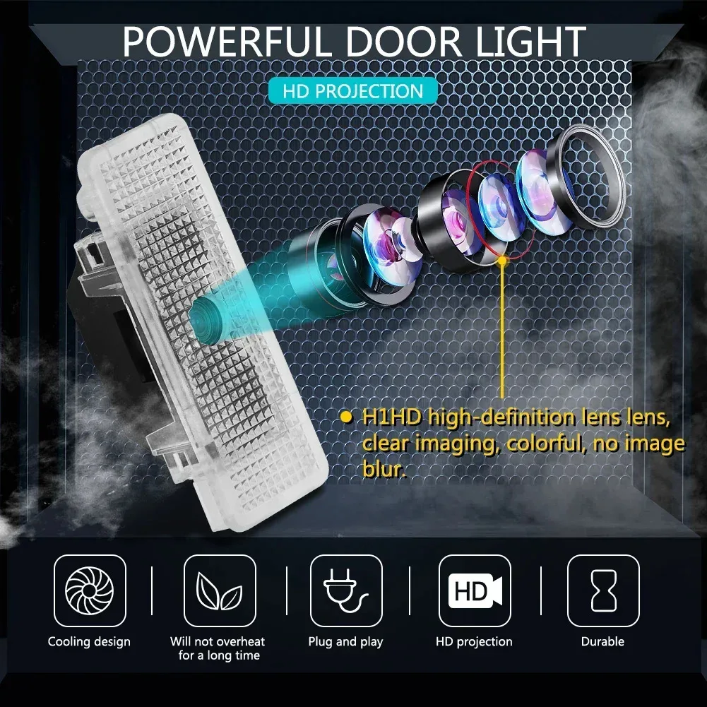 2개 LED 프로젝터 레이저 램프 그림자 조명 자동차 도어 웰컴 라이트 (아우디 A1 A3 A4 A5 A6 A7 A8 Q3 Q5 Q7 S3 S4 S5 S6 S7 RS TT 용)