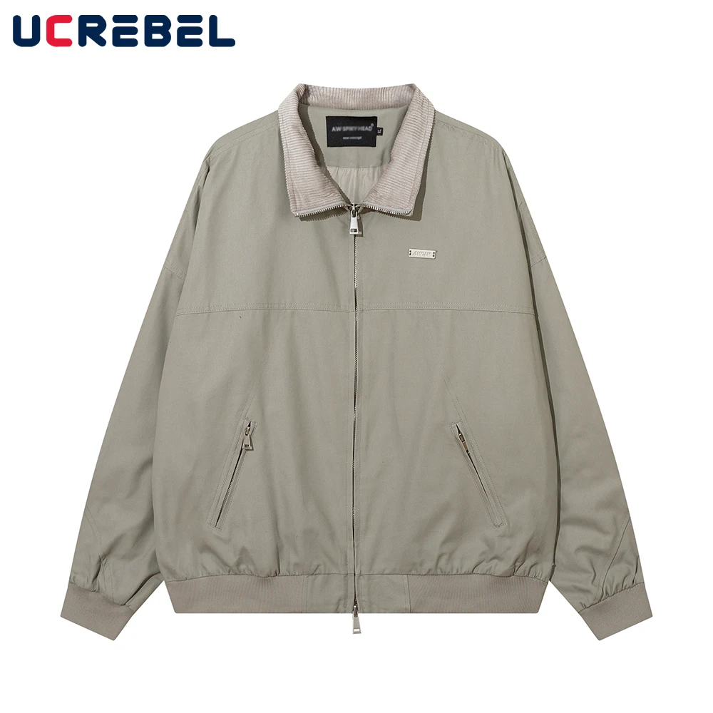 

Solid Color Casual Jacket Mens Streetwear Spliced Long Sleeve Loose Lapel Outerwear Men Clothes