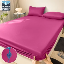 Waterproof Anti - Slip Elastic Mattress Protector and Fitted Bed Sheet - 200x220cm (Claret)