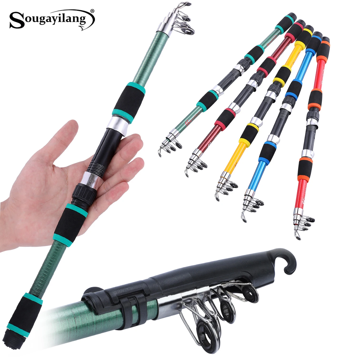 Canne télescopique 1.8m enfant fibre de verre durable spinning feeder carpe pêche débutant