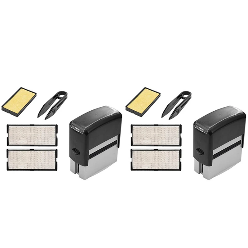 

2X Self Inking Stamp Set Custom Personalised DIY Business Name Number Address Printing Rubber Stamp With Tweezers Kit