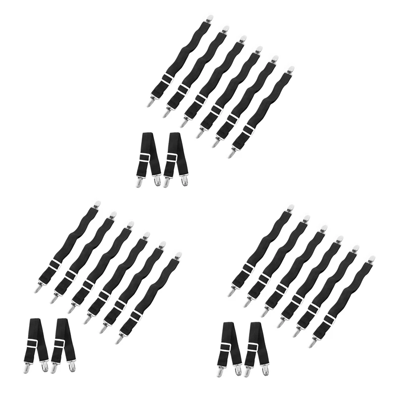 

24Pcs Sheet Straps Suspenders Band Adjustable Bed Corner Holder Elastic Fasteners Clips Grippers Mattress Pad Black