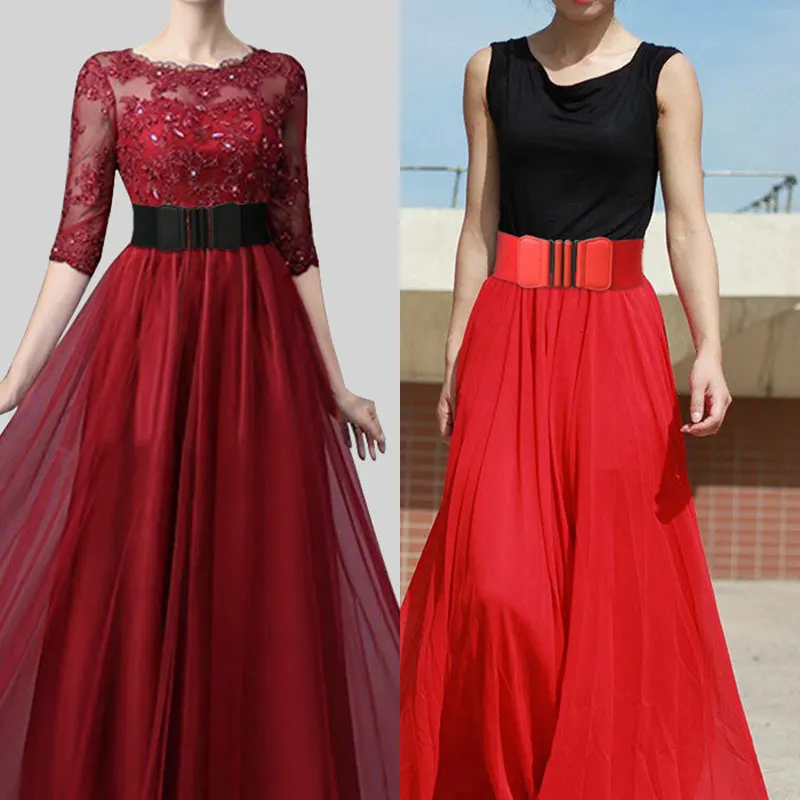 

2022 Fashion Elastic Pin Buckle Cummerbunds Wide Belt Waist Corset Belt For Women Female Solid Stretch Dress Adornment Waistband