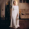 Muslim Modest Wedding Dress Elegant Brides Women Belt Crepe Sleeve Bride Dress Mermaid Wedding GownCustomized vestidos de novia 1