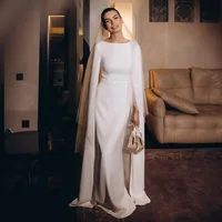 Muslim Modest Wedding Dress Elegant Brides Women Belt Crepe Sleeve Bride Dress Mermaid Wedding GownCustomized vestidos de novia 1