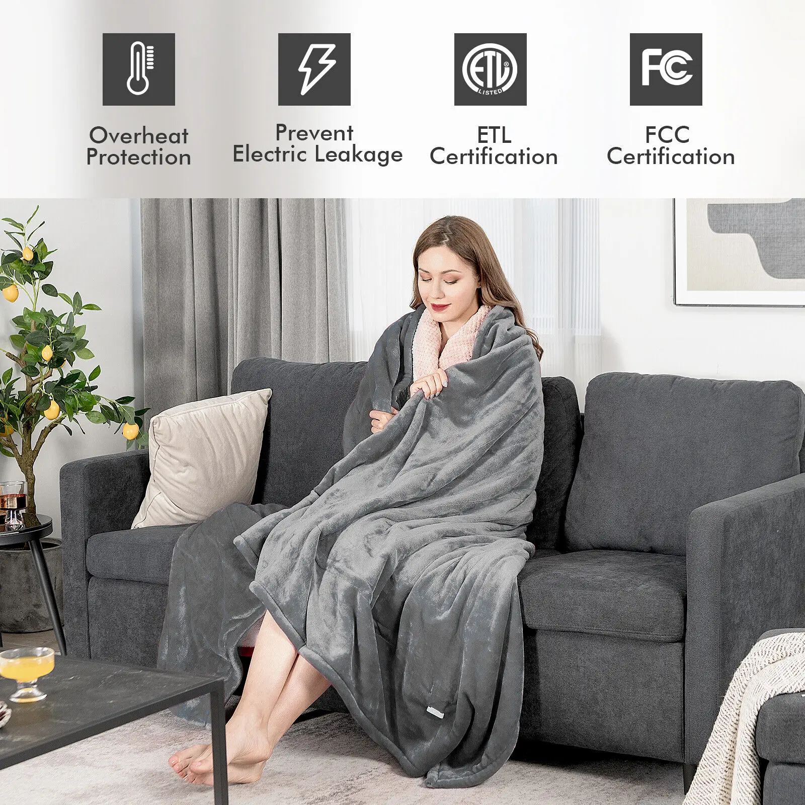Costway Heated Blanket Electric Throw w/5 Heating Levels 10 Hours Auto-Off  84 x 62 - AliExpress