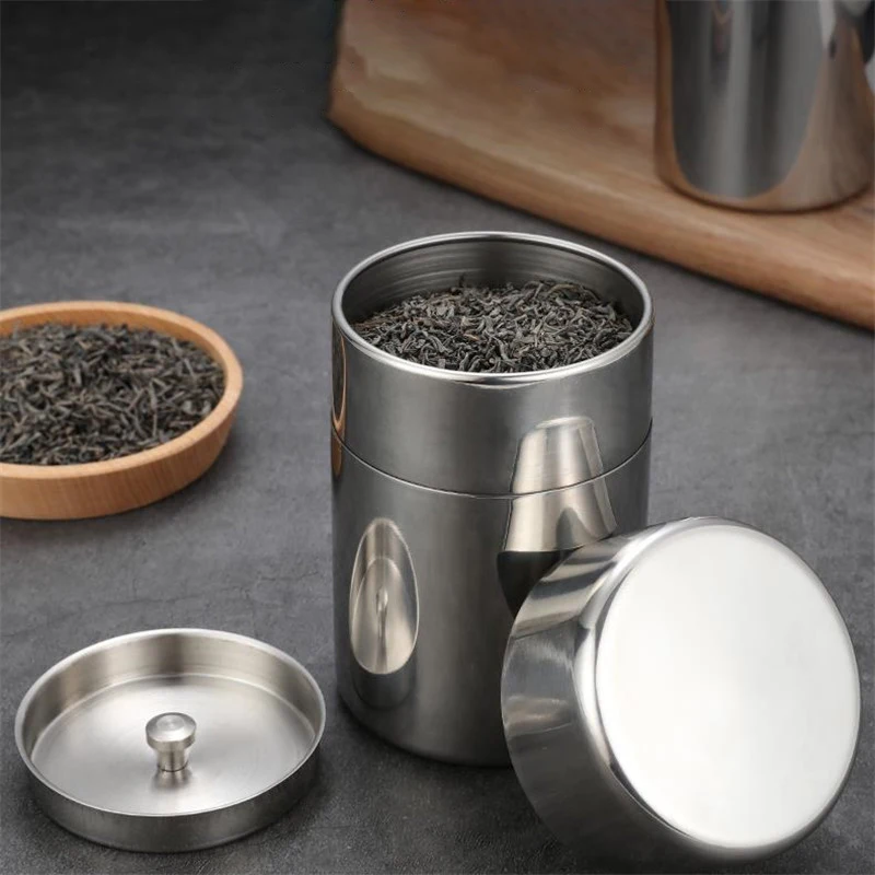 Draagbare reistheeblik 304 roestvrij staal voor levensmiddelenkwaliteit Theebus Draagbare kleine luchtdichte blikken Melkpoederblikken Metalen koffieblikken_voghion.com