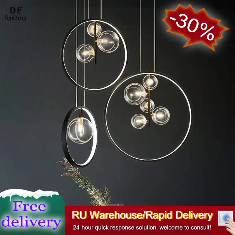 Modern LED Ceiling Chandelier for Dining Room Living Room Ring Hanging Lamps Glass Bubble Indoor Home Loft Home decor Lighting