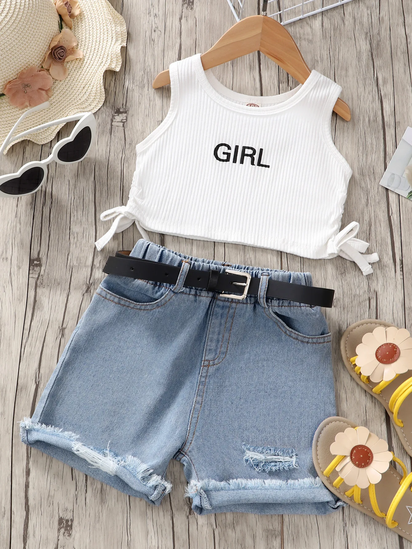 

2 Pieces Girl Shorts Set Little Kids Tank and Shorts Suit Tee Shirt Top Clothing Outfit Set for Summer