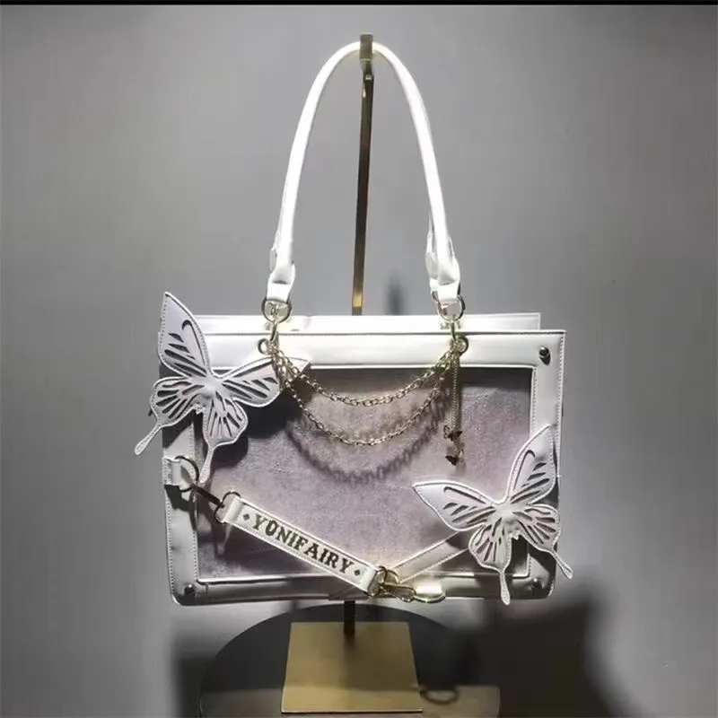 JIAERDI Harajuku Butterfly White Ita Bag Handbag Women Lolita Sweet Cute Leather Tote Bag Ladies Retro Shoulder Bags Aesthetic
