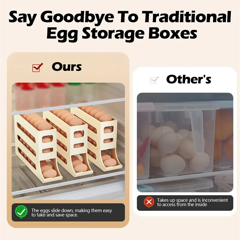 Frigorífico Egg Storage Box, Automatic Scrolling Holder, Grande Capacidade, Dedicado Rolling, Cozinha