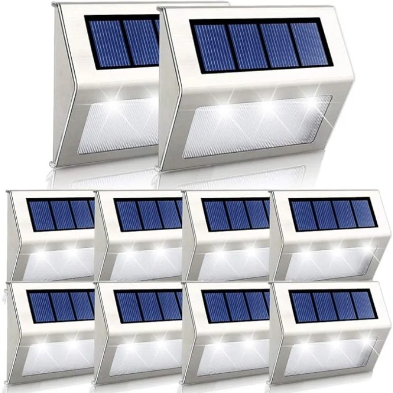 1/2/4/10PCS ไฟผนังพลังงานแสงอาทิตย์ 3 LED บันไดไฟเซนเซอร์ตรวจจับแสงกันน้ําระบายน้ํา Ditch รั้วกลางแจ้งระเบียงระเบียง 1
