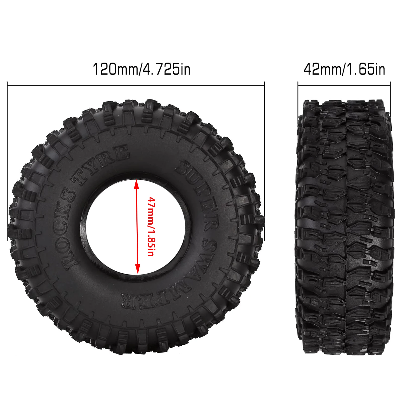 

RC 1.9 Crawler Tires 4.7 Inch Outer Diameter Tires for Axial SCX10 90047 SCX10 III SCX10 Pro AXI03007 Redcat Gen8 TRX-4,4PCS