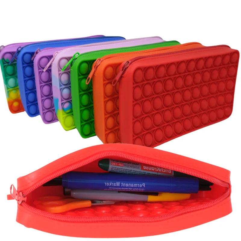 Estuche de silicona impermeable con cremallera para lápices, bolsa de lápices para juguetes, rotuladores, organizador papelería escolar|Bolsas para lápices| - AliExpress