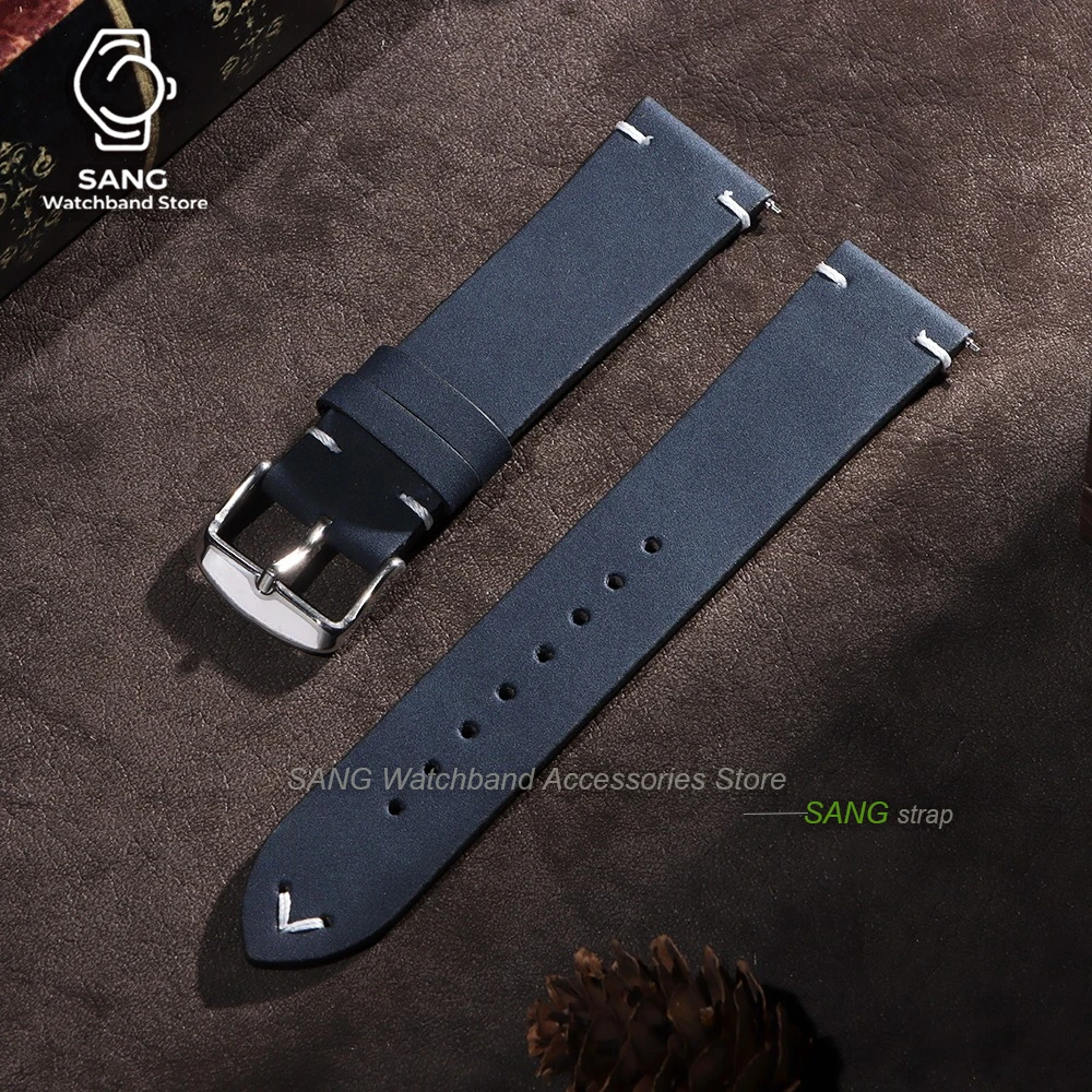Premium Vintage Leather Watch Straps with Quick Release - Black, Blue, Brown