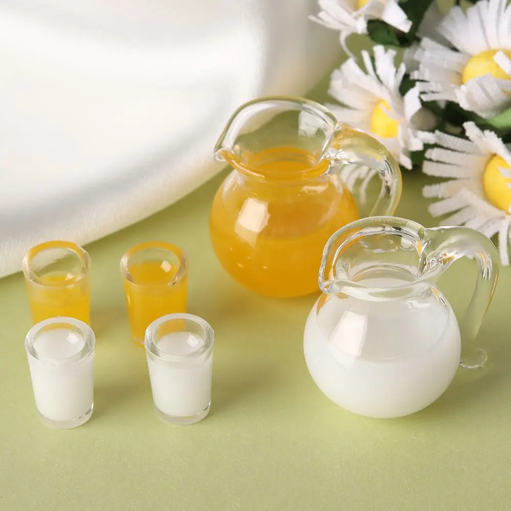 1Set 1/12 Scale Simulation Miniature Drinks Jug Cup Coffee Milk Lemon Water Orange Juice Drinking Model Doll Accessories