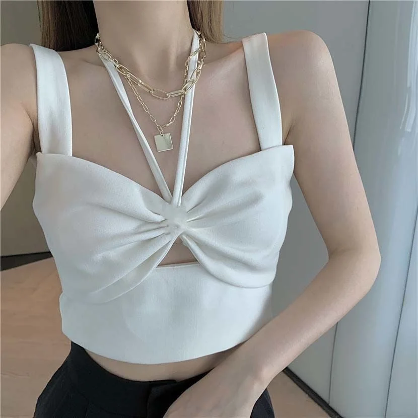 

Factory Direct Selling Vest Women With A Sense Of Fashion Design Small Number Of Girls Wear Short Suspender Top Outside The Neck