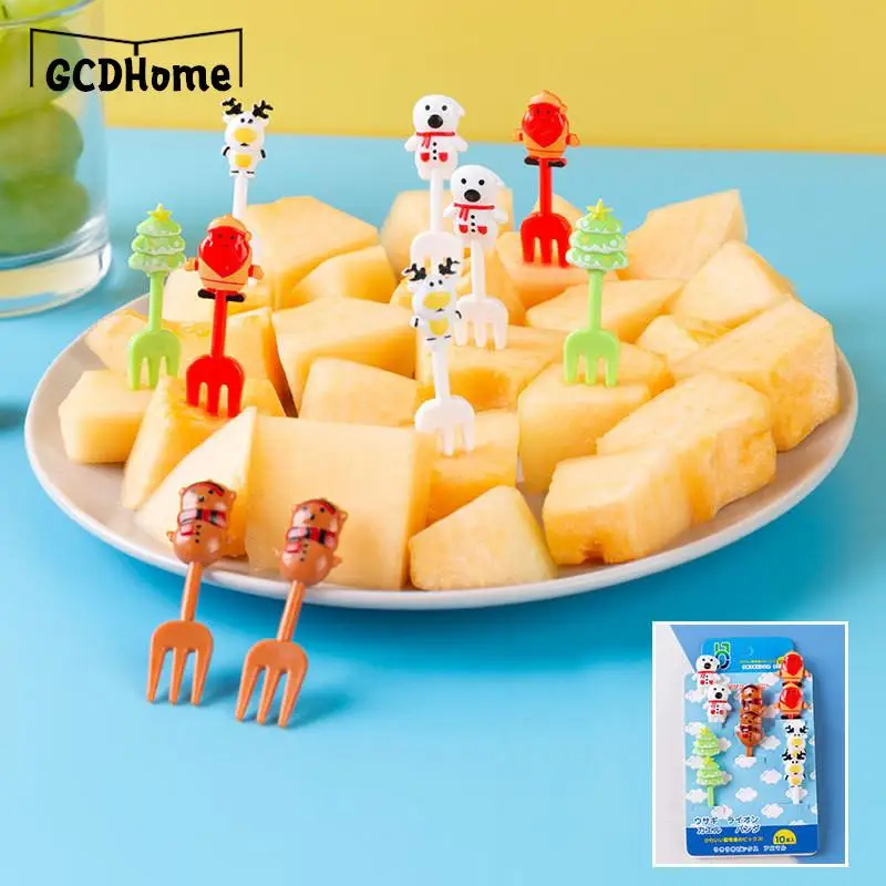 

Мультяшные животные Рождество бенто овощные приборы мини для малышей Детские фрукты вилки зубочистки пищевые медиаторы Мультяшные фрукты вилки