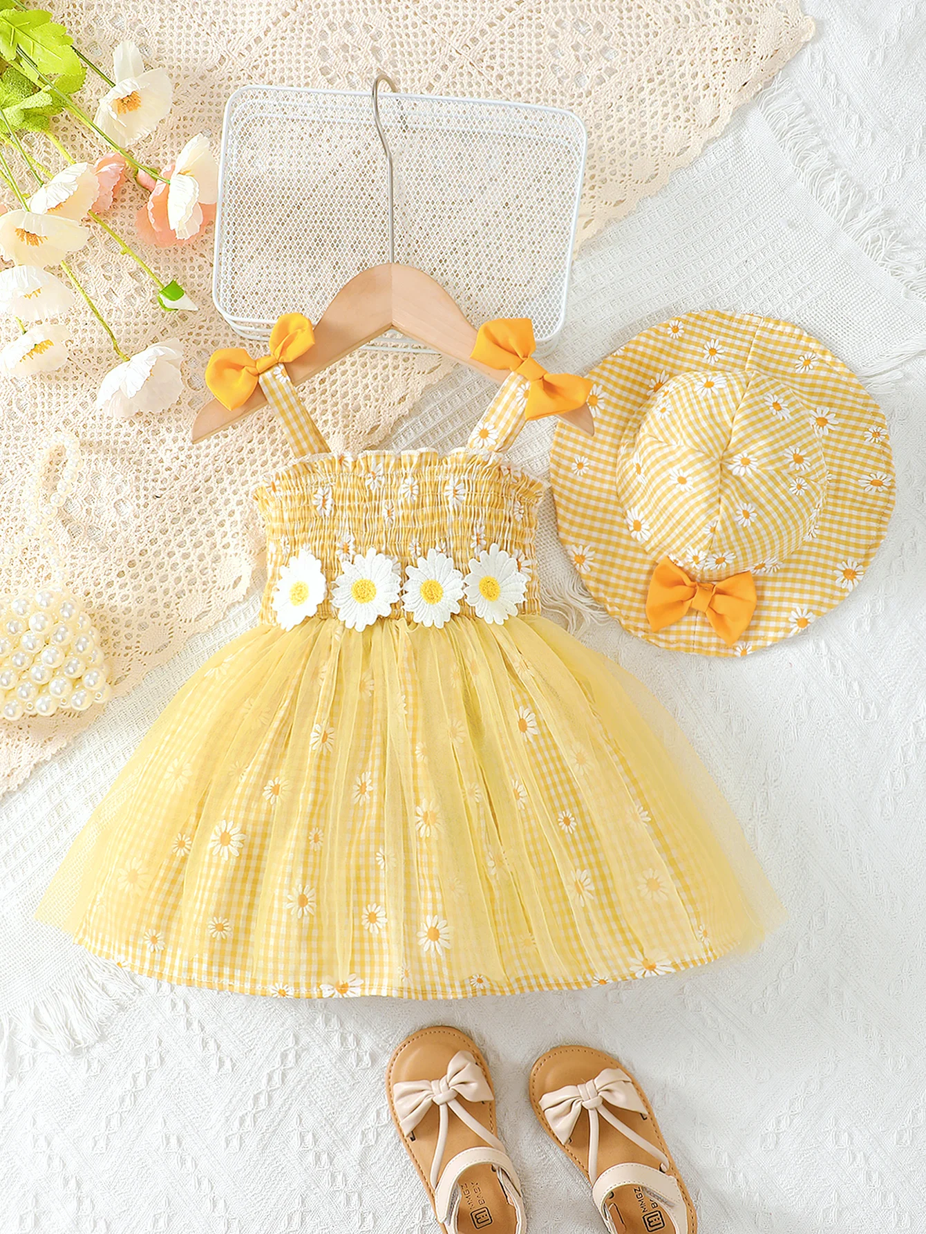 Sommer 0–3 Jahre altes cooles ärmelloses Kleid mit Gänseblümchenmuster für Mädchen – Detail 7