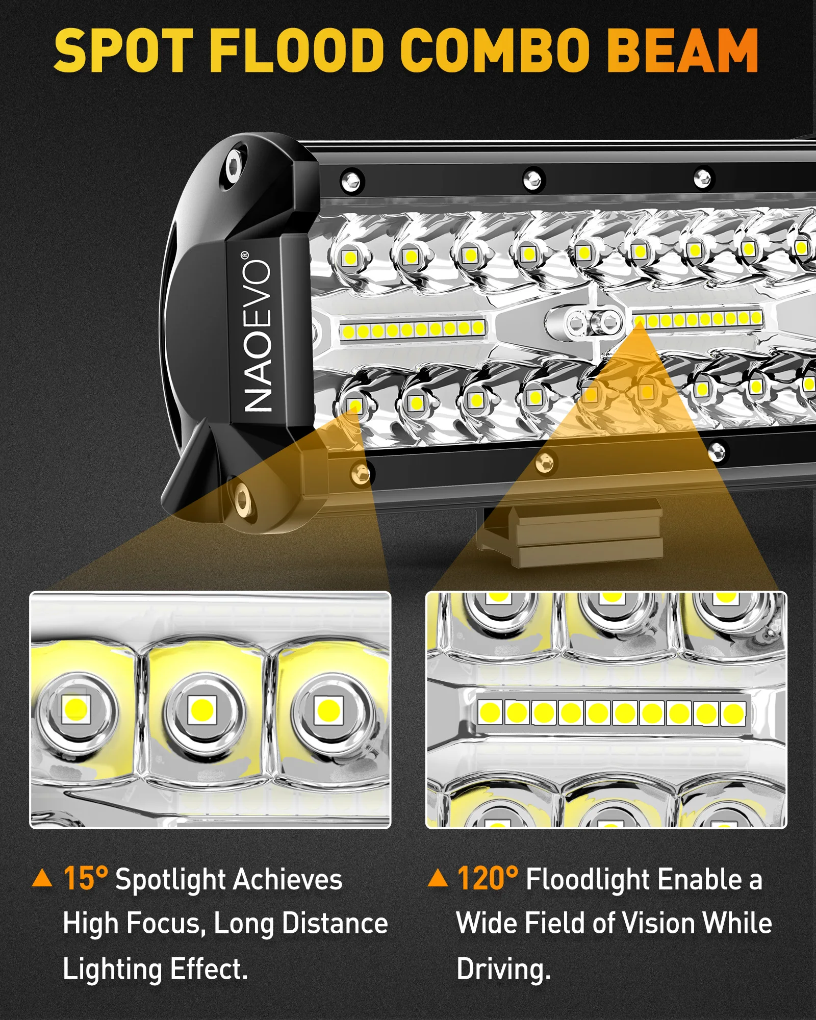 NAOEVO 7 inch LED Light Bar 240W 24000LM 4x4 Offroad Spot Flood Combo Fog LED Waterproof Work Lights for Truck Boat UTV ATV Jeep