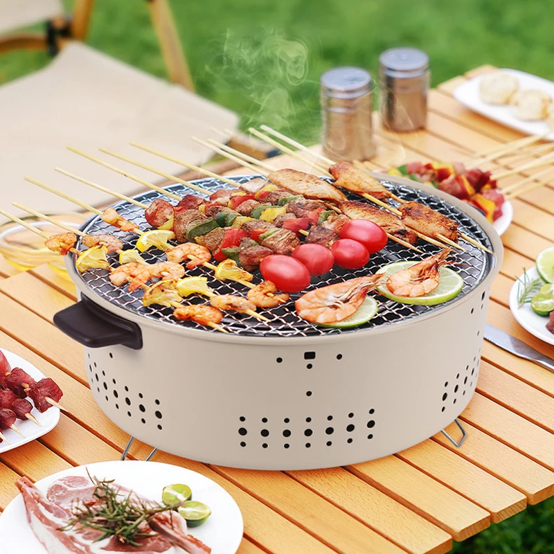 Mini Grill Rond Hibachi Portable - Charbon De Bois Pour Camping