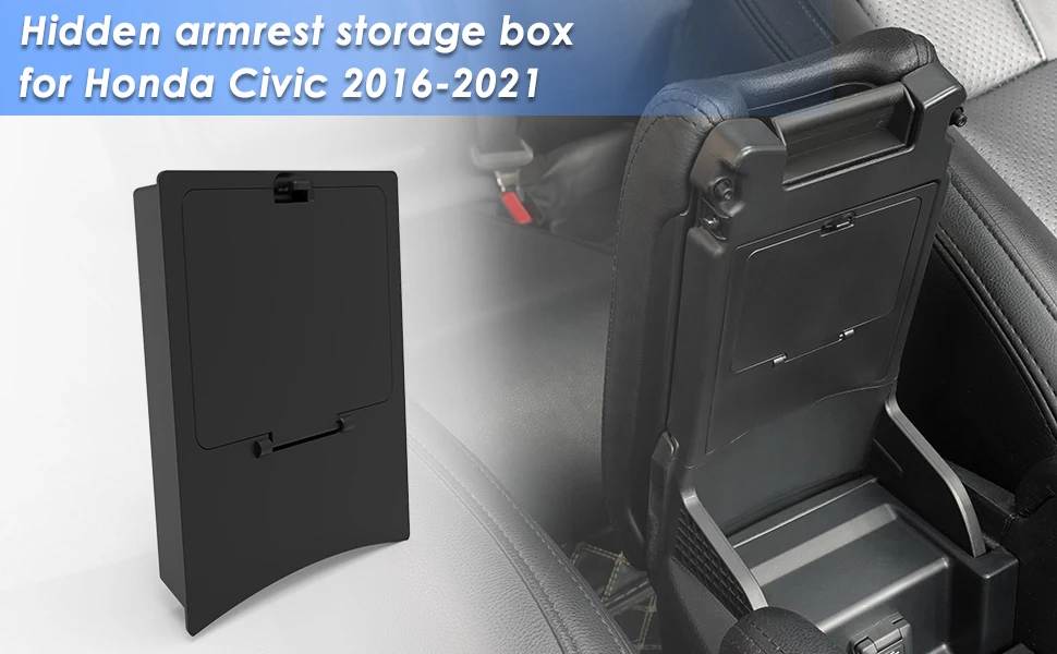 Center Console Hidden Storage Box For Honda Civic 10th 2016 2017 2018 2019 2020 2021 Hatchback Si Coupe Type R Accessories