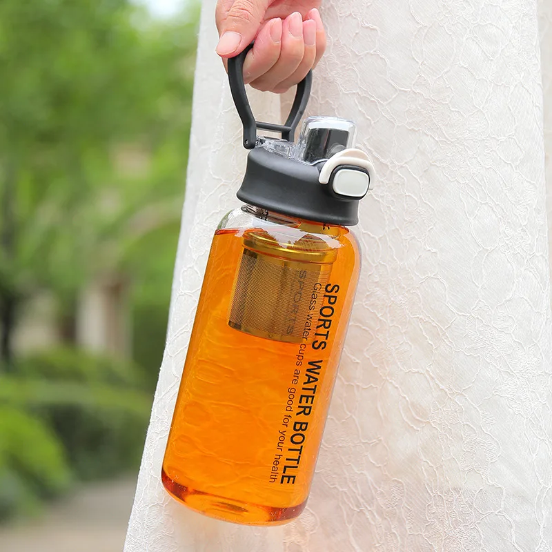 Luxurious 1L Glass Tea Tumbler with Infuser – Eco-Friendly Hydration Bottle with Protective Sleeve & Secure Lock Lid